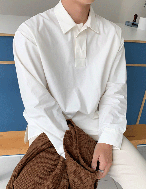반오픈 긴팔 셔츠 (4color)
