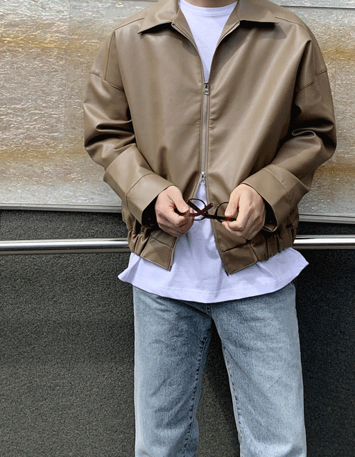 레더 투웨이 짚 자켓 (2color)